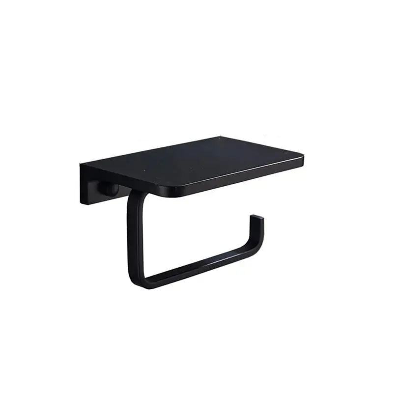 Blackened Brass Toilet Roll Holder With Integrated Phone Shelf 1