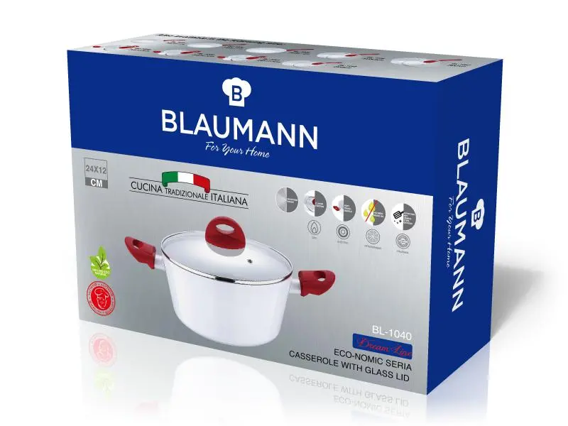Blaumann Bl-1040 24 Cm Casserole Pot With Lid – Stainless Steel Multi-Use Cooking Vessel 1
