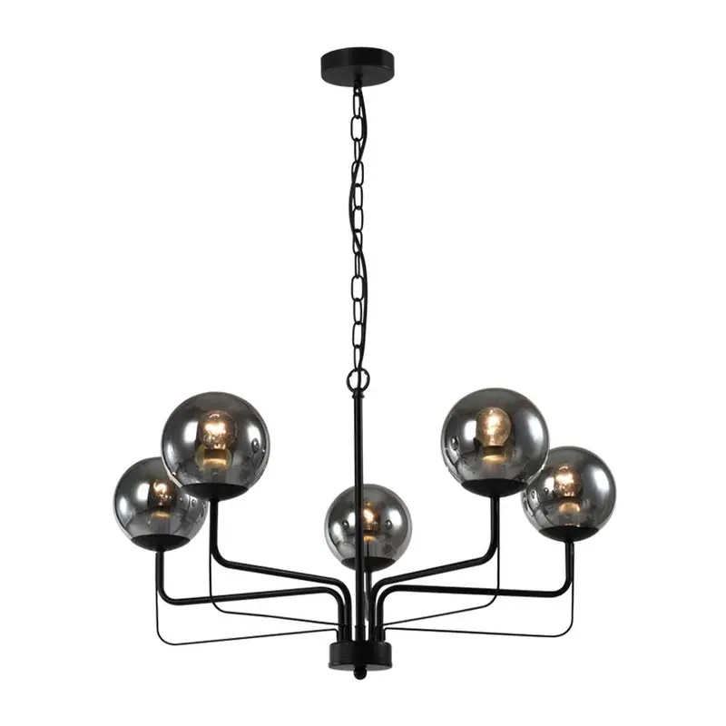 Bright Star 40W Metal Chandelier With Smoked Glass Accents – Black 1