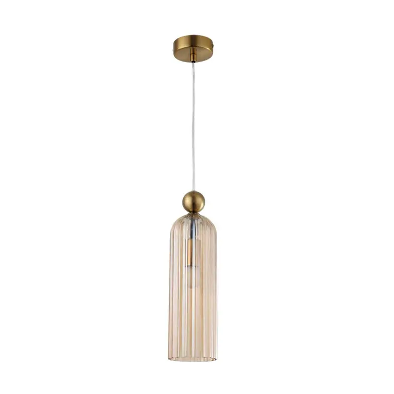 Bright Star Metal & Textured Glass Pendant – Gold Frame With Cognac Shade 1