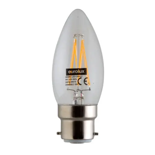 Eurolux 4W B22 Led Filament Candle Bulb – 400 Lm, 3000K Soft Light, Classic Shape 1