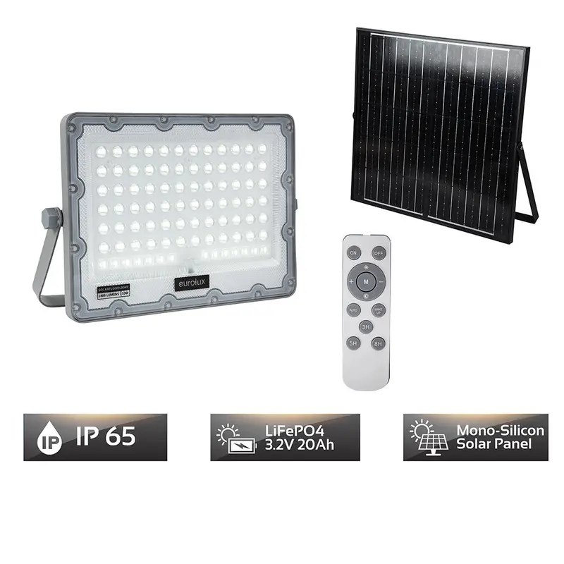 Eurolux Solar Led Security Floodlight – 10W, 6500K, 1800Lm, Black Housing 1