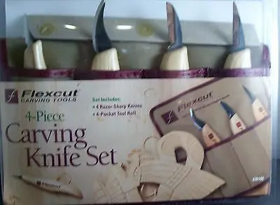 Flexcut Kn100 Four-Piece Knife Set With Protective Tool Roll 1