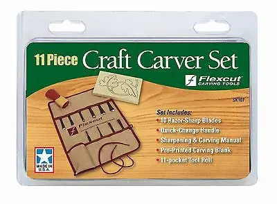 Flexcut Sk107 11-Piece Craft Carver Set With Project Blank And Carry Roll 1
