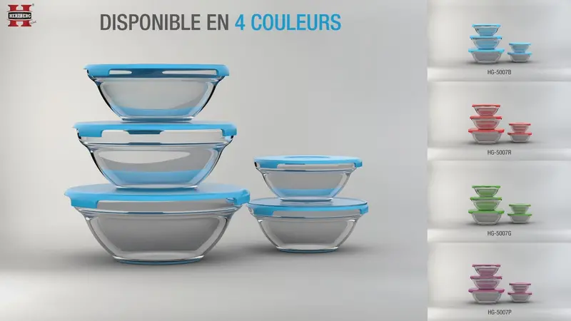 Herzberg Hg-5007 10-Piece Transparent Glass Storage Bowl Set 1