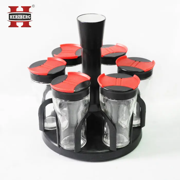 Herzberg Hg-6005 Countertop Spice Storage Rack With 6 Clear Glass Jars 1