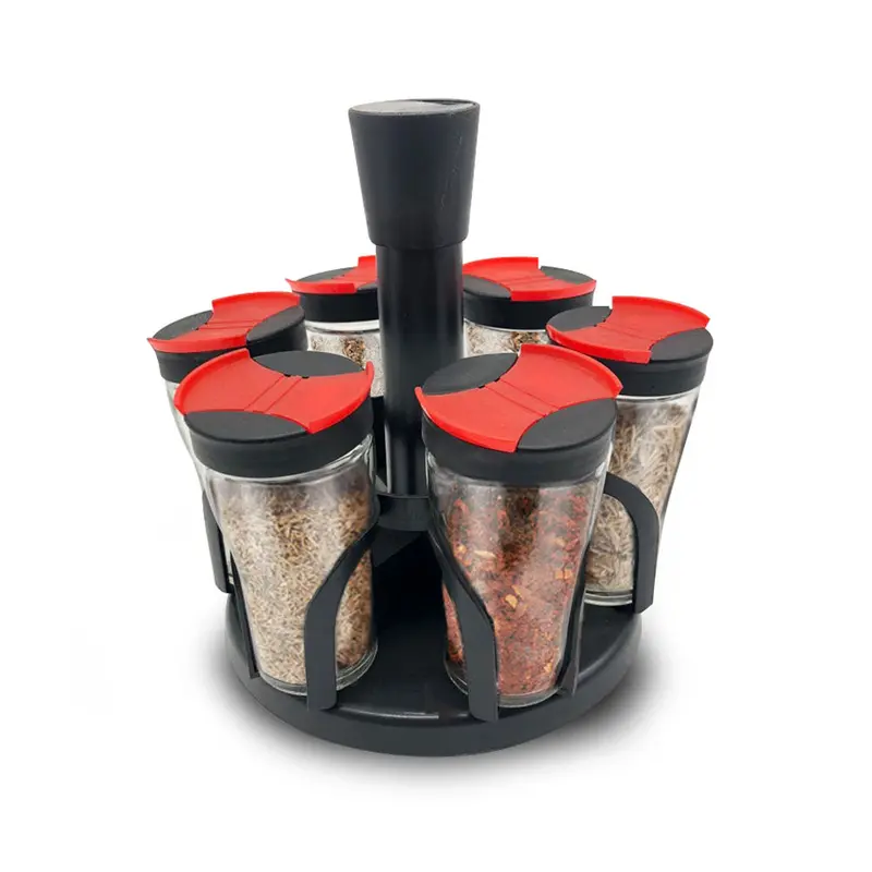 Herzberg Hg-6005 Six-Jar Transparent Glass Spice Storage Set 1