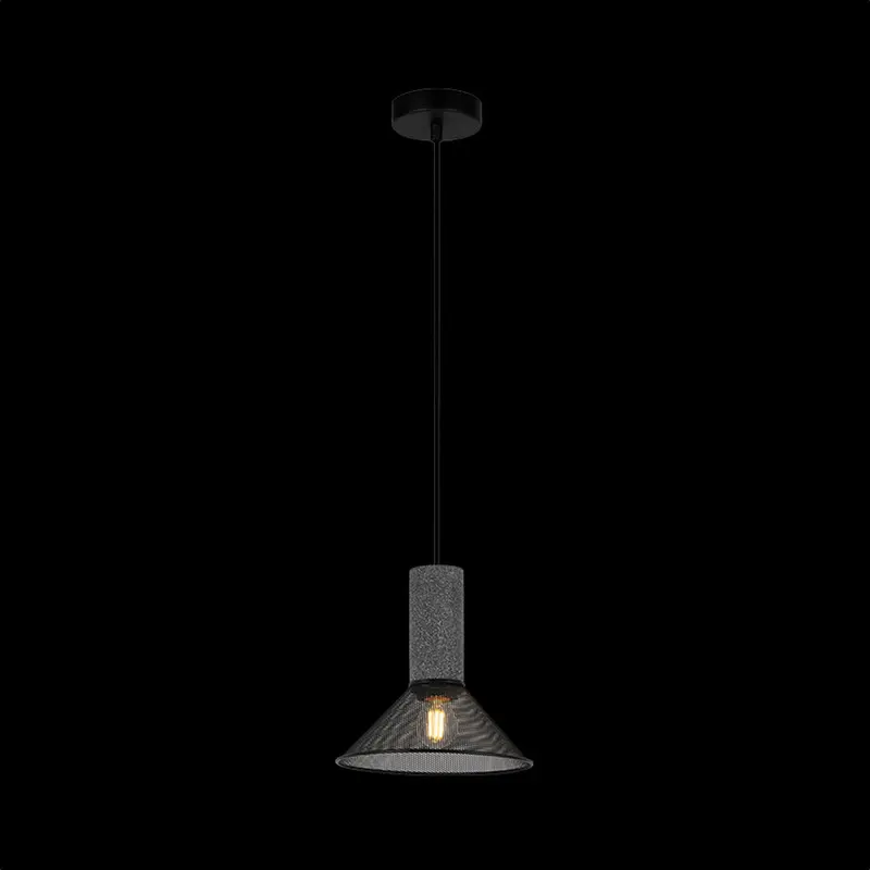 K. Light Midnight Mesh Cone Pendant – E27, Geometric Stone-Black Mesh Shade 1