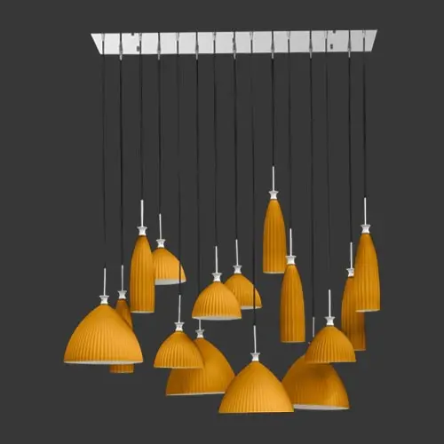 K. Light Rectangular Glass Cluster Pendant – 15-Light, Orange & Chrome 1