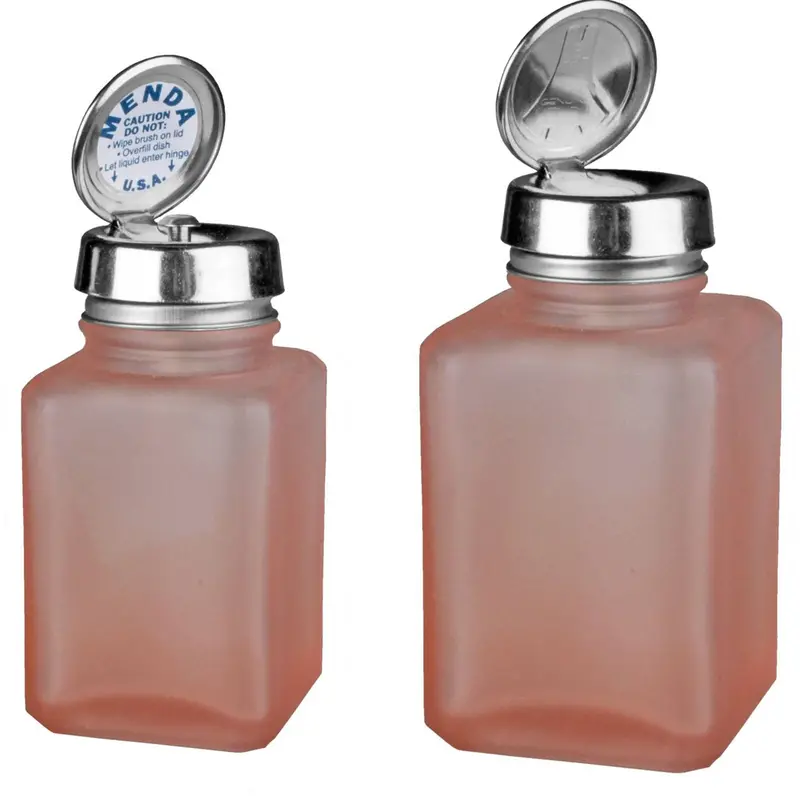 Menda Pure-Touch Stainless Steel Square Bottle – Frosted Pink Glass, 4 Oz & 6 Oz 1