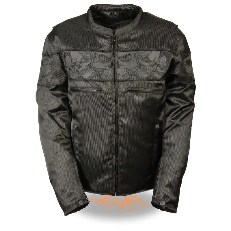Men’S Reflective Skull Graphic Textile Motorcycle Jacket – High-Visibility Design 1