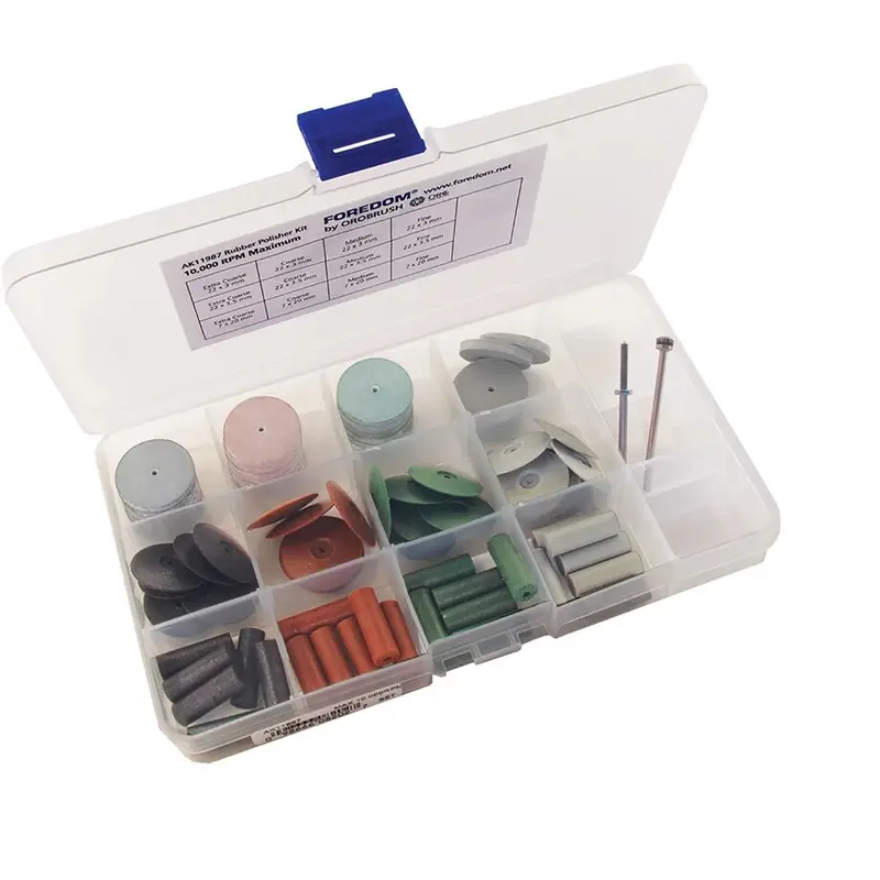 Oro Unmounted Rubber-Bonded Abrasive Assortment With Mandrels – 7-Piece Kit 1