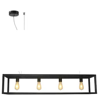 Radiant 4-Light Linear Black Pendant – 60W Metal Design 1