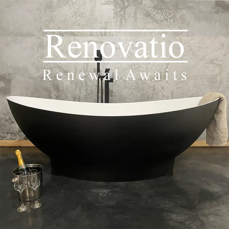 Renovatio Two-Tone Stone Freestanding Bath – Oval Design