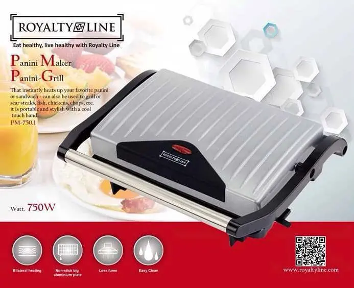 Royalty Line Pm-750.1 750W Dual-Plates Panini Press Grill 1