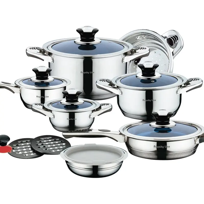 Royalty Line Rl-16Bg 16-Piece Polished Stainless Steel Cookware Kit 1