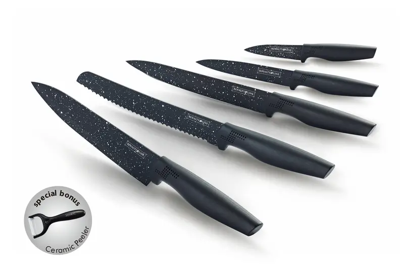 Royalty Line Rl-Mb5 Knife Set – 5-Piece Non-Stick Coated Stainless Steel Culinary Tools 1