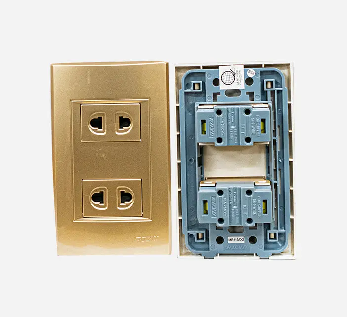 Royu Modern Dual-Gang Electrical Outlet – Sleek Flat-Plate Design 1