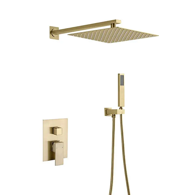 Square-Design Brushed Gold Shower Set With Hose 1