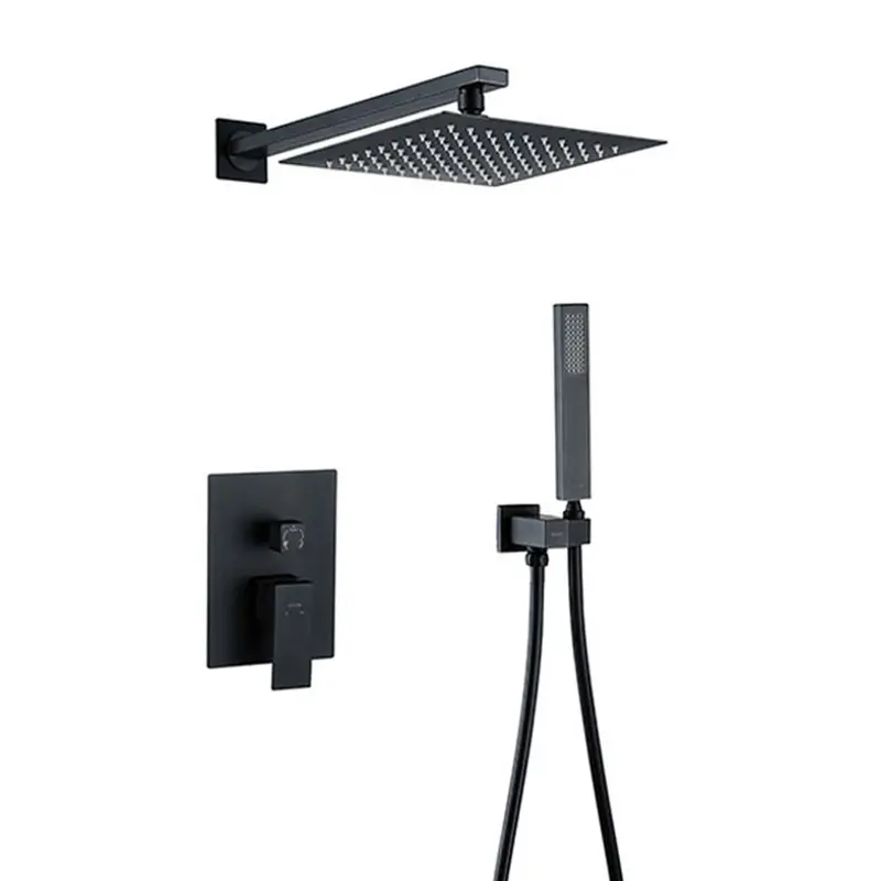 Square Shower Set With Flexible Hose – Blackened Brass Configuration 1