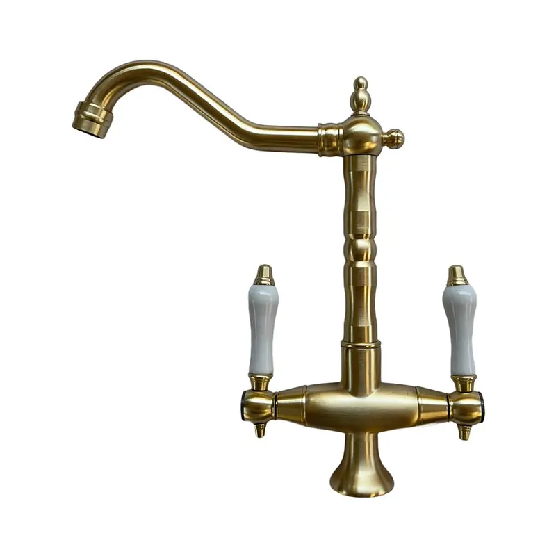 Swivel-Spout Brushed Gold Mixer Tap With Large Spout Reach 1