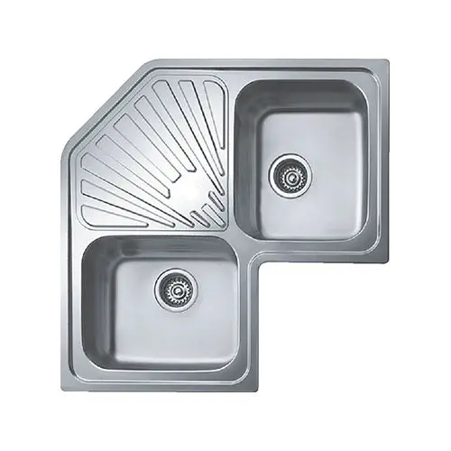 Teka Classic Angular Corner-Mount Double Bowl Stainless Steel Sink 1