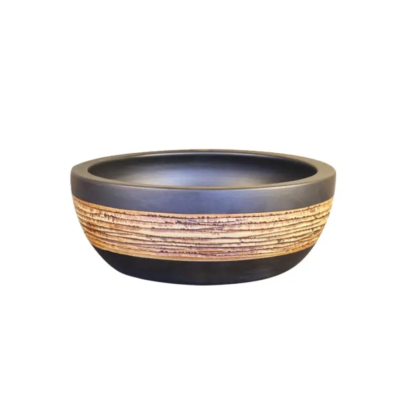 Trendy Taps Vas Wooden-Grain Accent Basin – Matte Black Finish 1