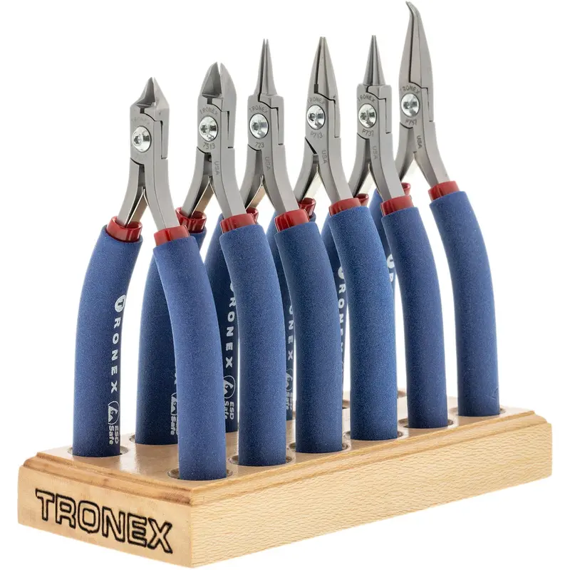 Tronex 6-Piece Fine Wire Pliers And Cutters Kit With Wooden Display Stand (Ergonomic Long Handles) 1