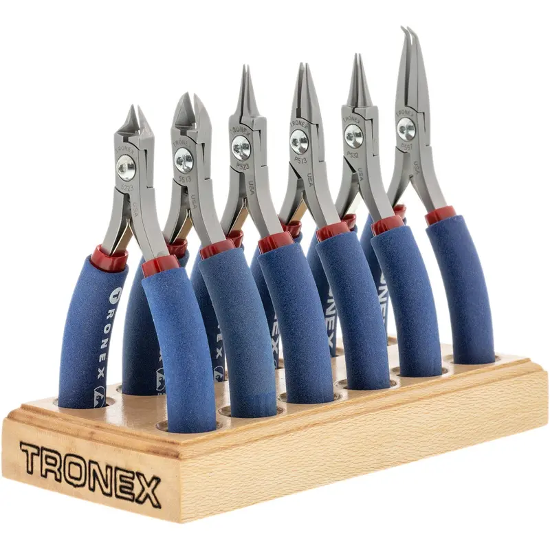 Tronex 6-Piece Fine Wire Pliers And Cutters Kit With Wooden Display Stand (Standard Handles) 1