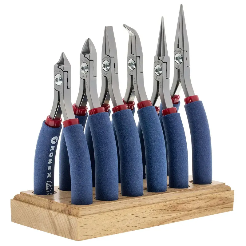 Tronex 6-Piece General Purpose Pliers And Cutters Kit With Wooden Display Stand (Standard Handles) 1