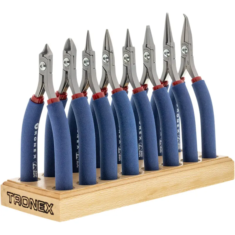 Tronex 8-Piece Fine Wire Pliers And Cutters Kit With Wooden Display Stand (Ergonomic Long Handles) 1