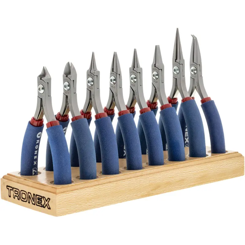 Tronex 8-Piece Fine Wire Pliers And Cutters Kit With Wooden Display Stand (Standard Handles) 1