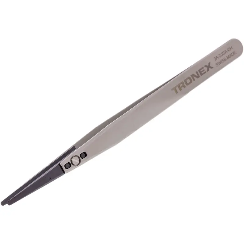 Tronex Model 2A Stainless Steel Tweezers — Straight Fine Flat Rounded Tip With Replaceable Ceramic Tip 1