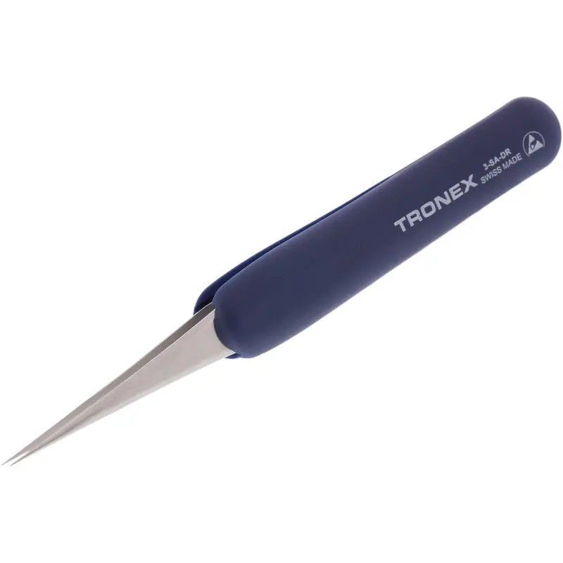 Tronex Model 3 Esd-Safe Stainless Steel Tweezers — Straight Fine Pointed Tip With Rubber Grip 1