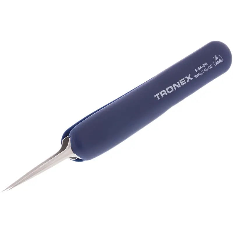 Tronex Model 5 Esd-Safe Stainless Steel Tweezers — Straight Fine Sharp Tip With Rubber Grip 1