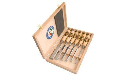 Two Cherries 6-Piece Bevel-Edge Chisel Set In Premium Wooden Storage Box 1