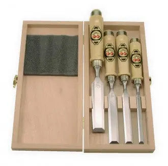 Two Cherries Unpolished 4-Piece Bevel-Edge Chisel Set In Retail Box 1