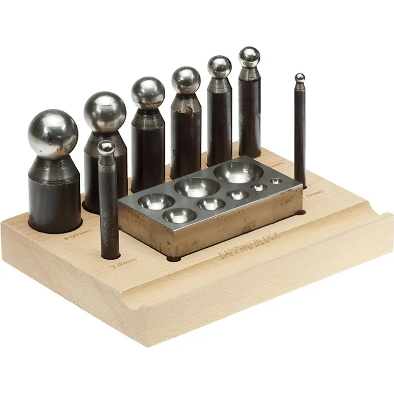 Wooden Dapping Block And Punch Set – 10-Piece Kit With Stand 1