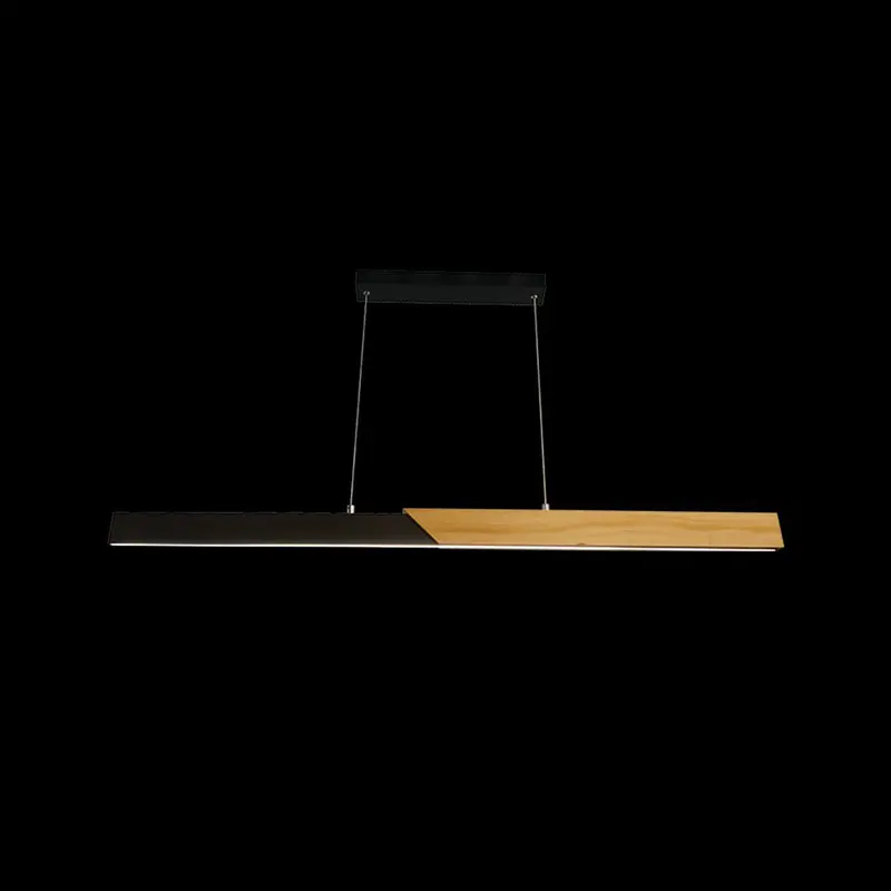 Woodline 2-Light Linear Led Pendant – 25W, Black And Wood Design 1