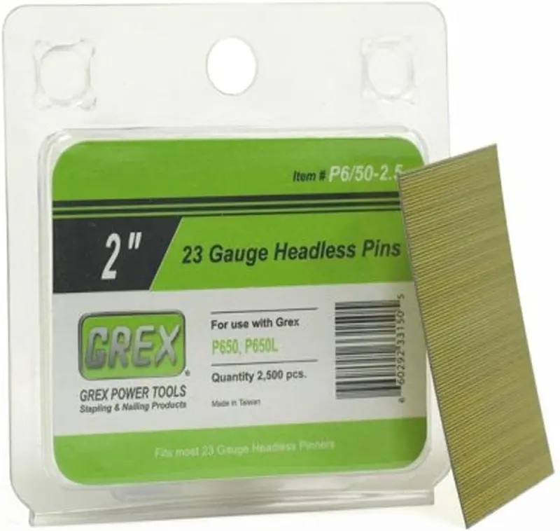 Grex P6/50-2.5 23-Gauge Headless Pin Nails – 2" Length, 2500-Pack For Trim And Detail Work 1