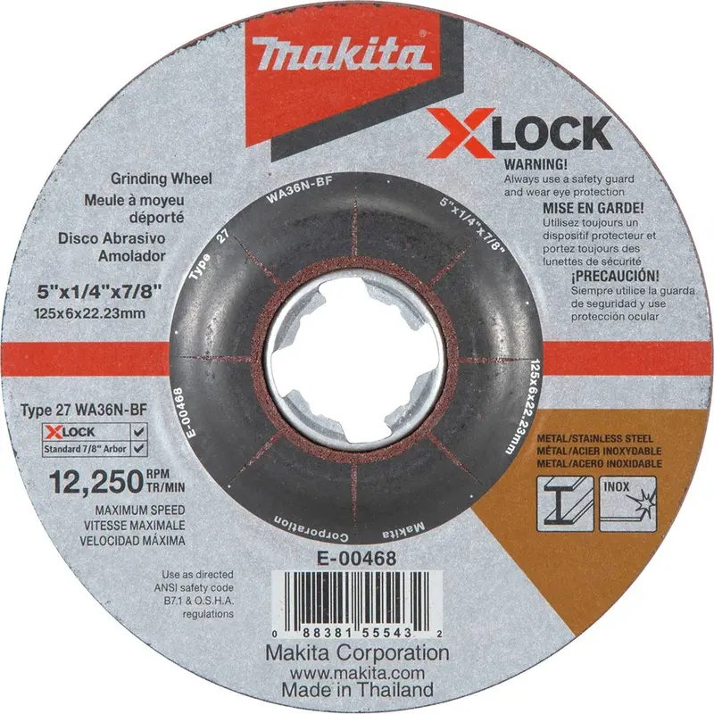 Makita E-00468 X-Lock 5-Inch By 1/4-Inch By 7/8-Inch 36-Grit Grinding Wheel 1