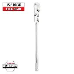 Milwaukee 1/2" Drive Flex Head Ratchet – 18" Low-Profile Swivel Handle 1